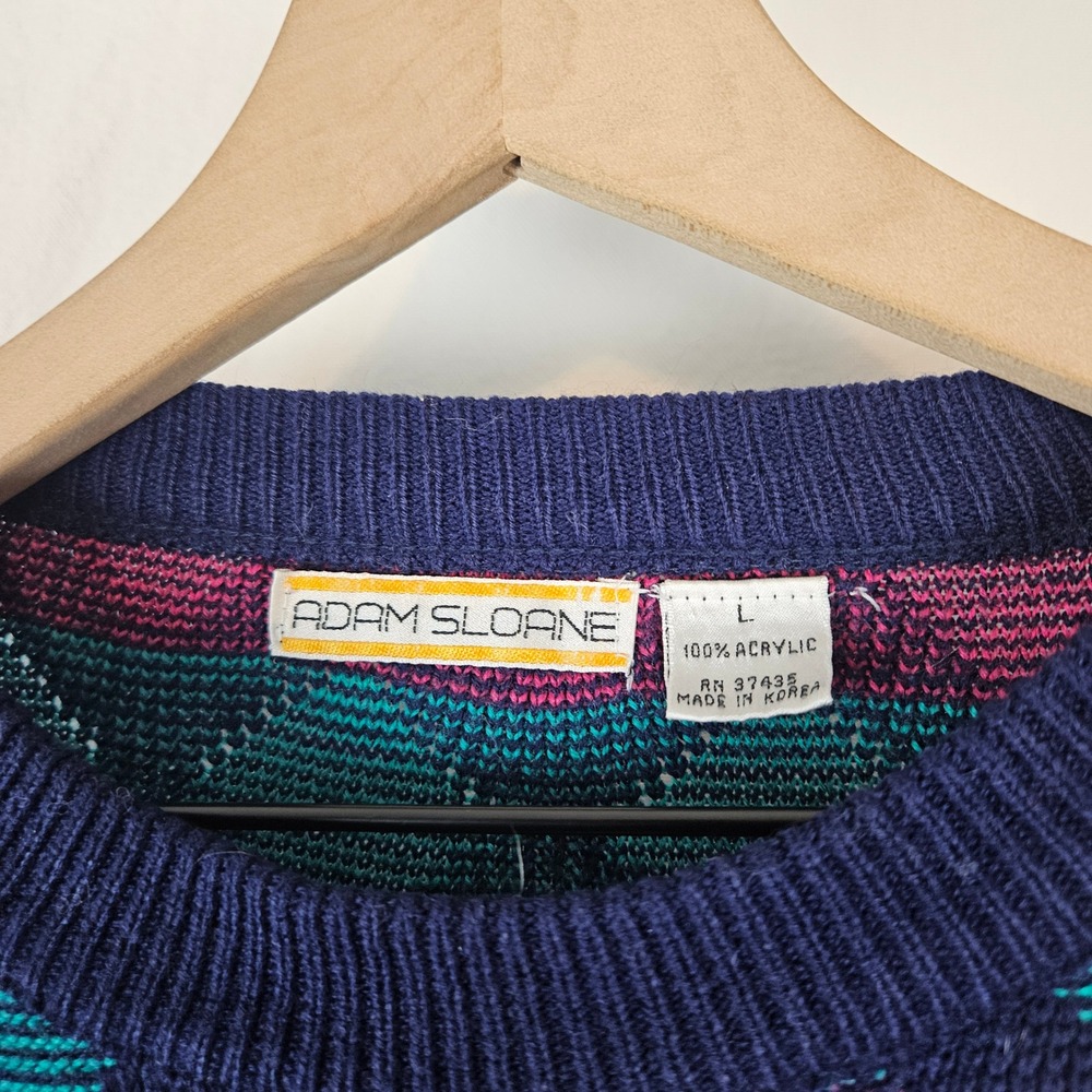 Adam Sloane colorful vintage 80s 90s drop sleeve sweater unisex, size L - Picture 3 of 4
